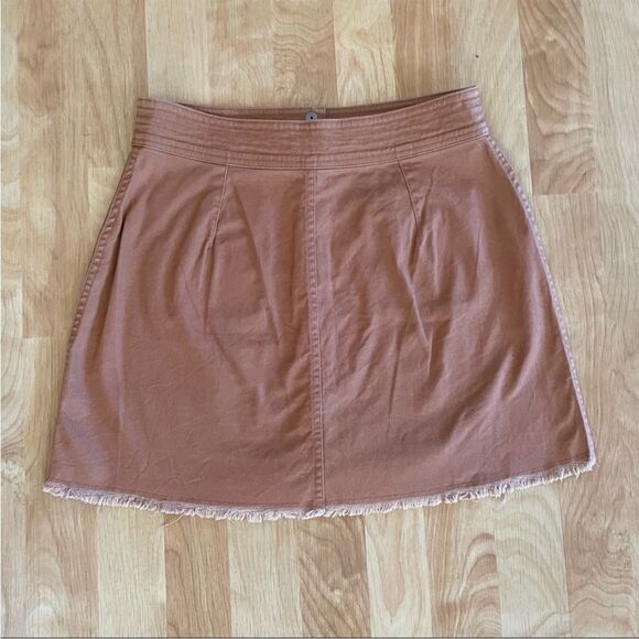 Madewell High Waist Snap Button Skirt Tan Denim Raw Hem Pockets Mini Pencil - Picture 5 of 15